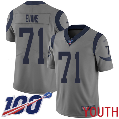 Los Angeles Rams Limited Gray Youth Bobby Evans Jersey NFL Football #71 100th Season Inverted Legend->youth nfl jersey->Youth Jersey